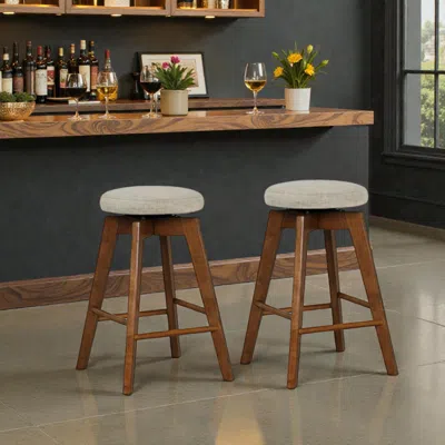 Hivvago Set Of 2 26" Swivel Bar Stools With Backless Linen Upholstered Seats In Brown
