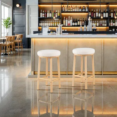 Hivvago Set Of 2 27-inch Upholstered Counter Stools With Soft Boucle Fabric Seats In Neutral