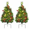 Hivvago Set Of 2 29 Inch Battery Powered Pre-lit Pathway Holiday Christmas Trees In Green