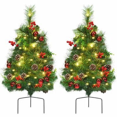 Hivvago Set Of 2 29 Inch Battery Powered Pre-lit Pathway Holiday Christmas Trees In Green