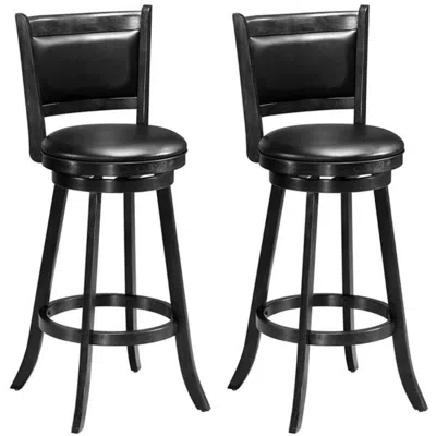 Hivvago Set Of 2 29 Inch Swivel Bar Height Stool Wood Dining Chair Barstool-black