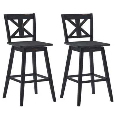 HIVVAGO SET OF 2 360-DEGREE SWIVEL BAR STOOLS FOR HOME RESTAURANT-BLACK