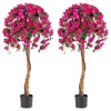 Hivvago Set Of 2 4.5 Feet Artificial Azalea Tree With Cement Pot-red