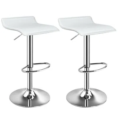 Hivvago Set Of 2 Adjustable Pu Leather Backless Bar Stools-white In Black