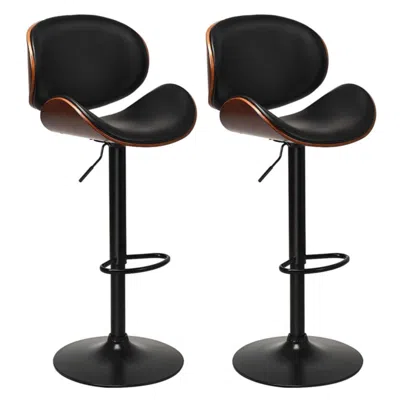 Hivvago Set Of 2 Adjustable Swivel Pu Leather Bar Stools With Curved Footrest In Brown