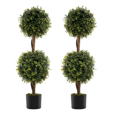 Hivvago Set Of 2 Artificial Double Topiary Ball Trees