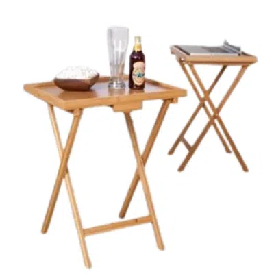 Hivvago Set Of 2 Bamboo Wood Tv Table Snack Coffee Tables In Natural In Brown