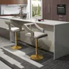 Hivvago Set Of 2 Bar Chairs With Footrest And 2-layer Electroplated Metal Base-gray