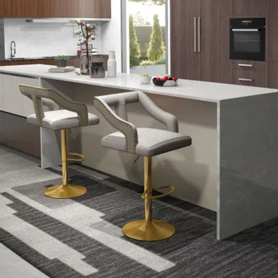Hivvago Set Of 2 Bar Chairs With Footrest And 2-layer Electroplated Metal Base-gray