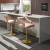 Hivvago Set Of 2 Bar Chairs With Footrest And 2-layer Electroplated Metal Base-pink