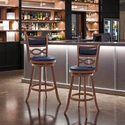 Hivvago Set Of 2 Bar Chairs With Rubber Wood Frame And Padded Faux Leather Seat - 29 Inches In Blue