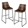Hivvago Set Of 2 Bar Stool Faux Suede Upholstered Chairs-brown