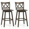 Hivvago Set Of 2 Bar Stools - Solid Rubber Wood Bar Chairs With Backrest For Kitchen & Dining 29 Inches In Brown