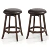 Hivvago Set Of 2 Bar Stools, 24 Inch Pu Leather Upholstered Counter Height Stools With 360° Swivel Round Sea In Black