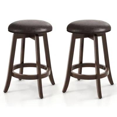 Hivvago Set Of 2 Bar Stools, 24 Inch Pu Leather Upholstered Counter Height Stools With 360° Swivel Round Sea In Black
