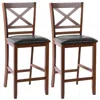 Hivvago Set Of 2 Bar Stools 25 Inch Counter Height Chairs With Pu Leather Seat