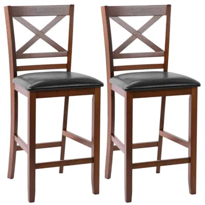 Hivvago Set Of 2 Bar Stools 25 Inch Counter Height Chairs With Pu Leather Seat