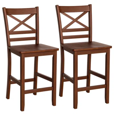 Hivvago Set Of 2 Bar Stools 25 Inch Counter Height Chairs With Rubber Wood Legs In Burgundy
