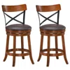 Hivvago Set Of 2 Bar Stools 360-degree Swivel Dining Bar Chairs With Rubber Wood Legs-25 Inch