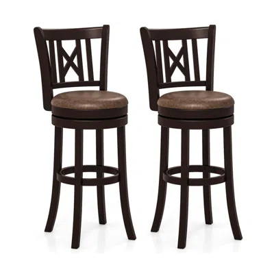 Hivvago Set Of 2 Bar Stools Swivel Bar Chairs With Footrest And Hollowed Backrest In Brown