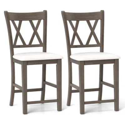Hivvago Set Of 2 Bar Stools With Cross Back And Linen Fabric Upholstered Seat-beige In Brown