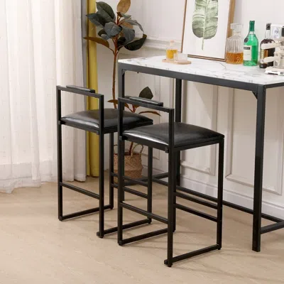 Hivvago Set Of 2 Black Bar Stools With Backrest And Footrest