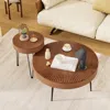 Hivvago Set Of 2 Boho Round Coffee Table With Solid Pine Wood Top And Metal Legs-brown