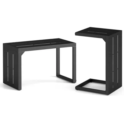 Hivvago Set Of 2 C-shaped End Table With Adjustable Foot Pads For Indoors Outdoors-black