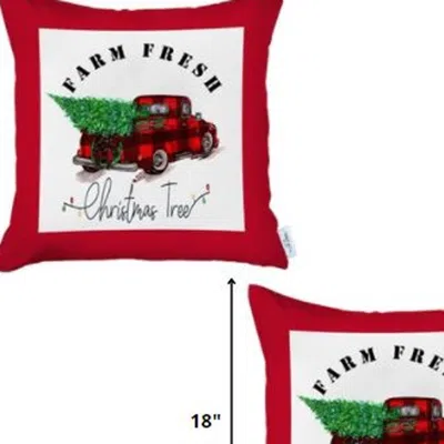 Hivvago Set Of 2 Christmas Buffalo Check Pick Up Truck Throw Pillows In White