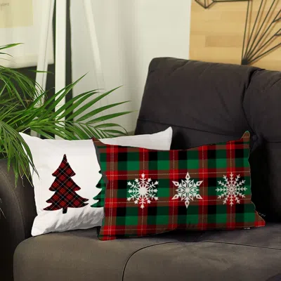 Hivvago Set Of 2 Christmas Plaid Lumbar Decorative Pillows In Multi