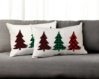 Hivvago Set Of 2 Christmas Tree Trio Plaid Lumbar Throw Pillows In White
