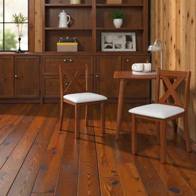 Hivvago Set Of 2 Comfortable Wooden Chairs With Curved Support And Plush Seat Cushion In Brown