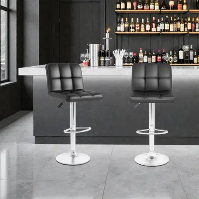 Hivvago Set Of 2 Contemporary Bar Stools With Backrest Sturdy Metal Frame And Footrest In Black