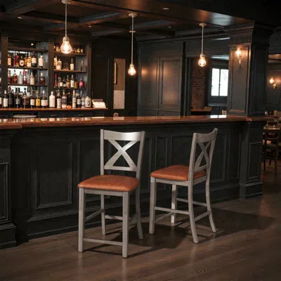 Hivvago Set Of 2 Counter Bar Chairs With Cross Back Design And Faux Leather Cushioned Seats In Multi