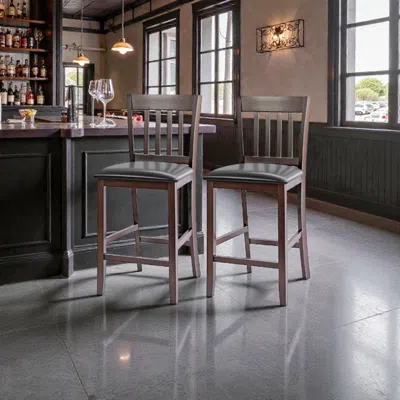 Hivvago Set Of 2 Counter Height Bar Stools With Solid Rubber Wood Legs In Brown