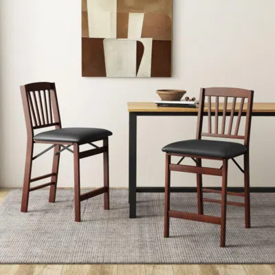 Hivvago Set Of 2 Counter Height Chairs Folding Kitchen Island Stool With Padded Seat-brown