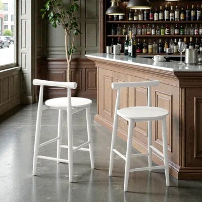 Hivvago Set Of 2 Counter Stools With Acacia Wood Frame And Reinforced Support Legs In White