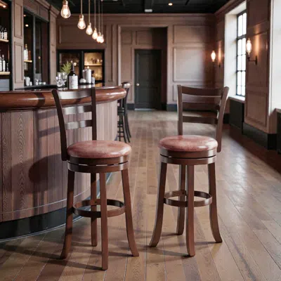 Hivvago Set Of 2 Counter Swivel Stools With Faux Leather Cushion And Circular Footrest