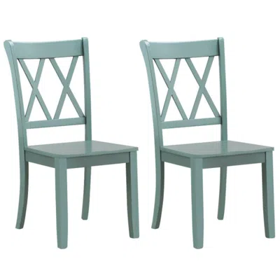 Hivvago Set Of 2 Cross Back Rubber Wood Dining Chairs-green In Blue