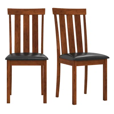 Hivvago Set Of 2 Dining Room Chairs With Rubber Wood Frame Pu Leather Seat
