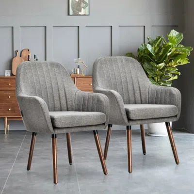 Hivvago Set Of 2 Fabric Upholstered Accent Chairs With Wooden Legs-gray