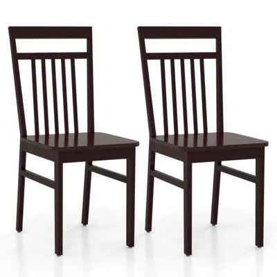 Hivvago Set Of 2 Farmhouse Dining Chair With Slanted High Backrest In Brown