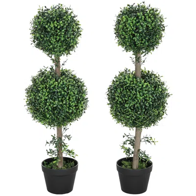 Hivvago Set Of 2 Faux Boxwood Ball Topiary Trees Potted Indoor Outdoor