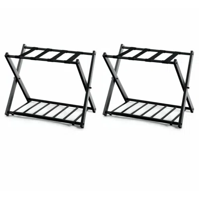 Hivvago Set Of 2 - Folding Black Metal Luggage Rack With Bottom Storage Shelf