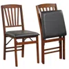 Hivvago Set Of 2 Folding Chairs With Padded Seat And Rubber Wood Frame-brown