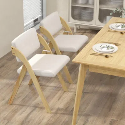 Hivvago Set Of 2 Folding Kitchen Dining Chairs With Rubber Wood Legs-natural In Black