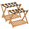 Hivvago Set Of 2 Folding Luggage Racks With 5 Nylon Straps And Slatted Storage Shelf In Brown