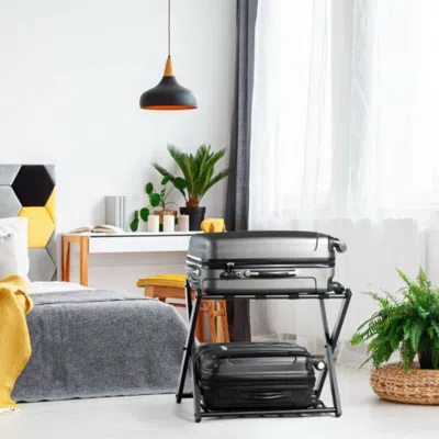 Hivvago Set Of 2 Folding Metal Luggage Rack Suitcase-black