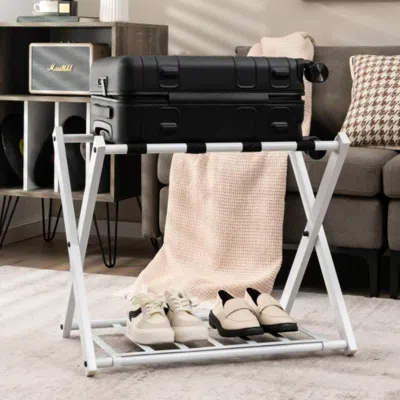 Hivvago Set Of 2 Folding Metal Luggage Rack Suitcase-white