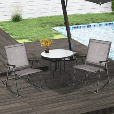 Hivvago Set Of 2 Folding Rocking Chair With Breathable Seat Fabric-set Of 2 In Burgundy